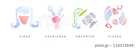 Zodiac Signs Hand Drawn Watercolor Symbol Vector Set 119333649