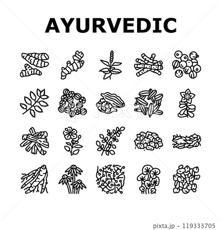 ayurvedic herbs medicine health icons set vector 119333705