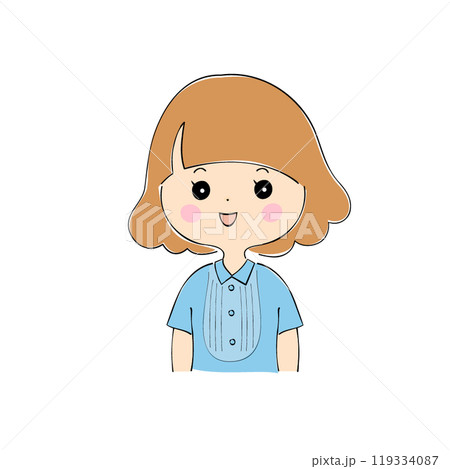笑顔の若い女性　表情バリエーション_肌色　ペン画風 119334087