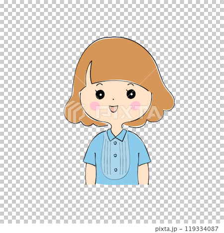 笑顔の若い女性　表情バリエーション_肌色　ペン画風 119334087