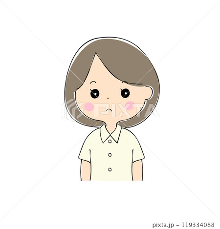 退屈そうな若い女性　表情バリエーション_肌色　ペン画風 119334088