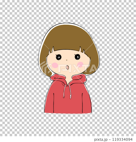 A young woman with a blank look, facial expression variations, skin color, pen drawing style 119334094