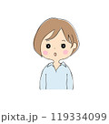ぽかーんとした顔の若い女性　表情バリエーション_肌色　ペン画風 119334099