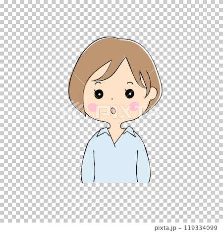 ぽかーんとした顔の若い女性　表情バリエーション_肌色　ペン画風 119334099