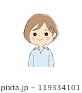 にっこりしている若い女性　表情バリエーション_肌色　ペン画風 119334101