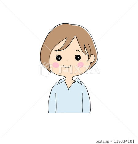 にっこりしている若い女性 表情バリエーション_肌色 ペン画風 にっこりしている若い女性 表情バリエーション_肌色 ペン画風 119334101