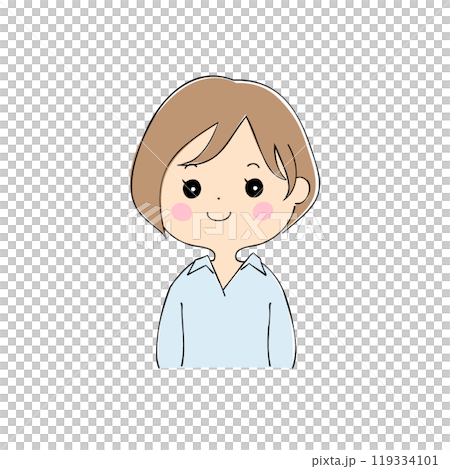 にっこりしている若い女性 表情バリエーション_肌色 ペン画風 にっこりしている若い女性 表情バリエーション_肌色 ペン画風 119334101