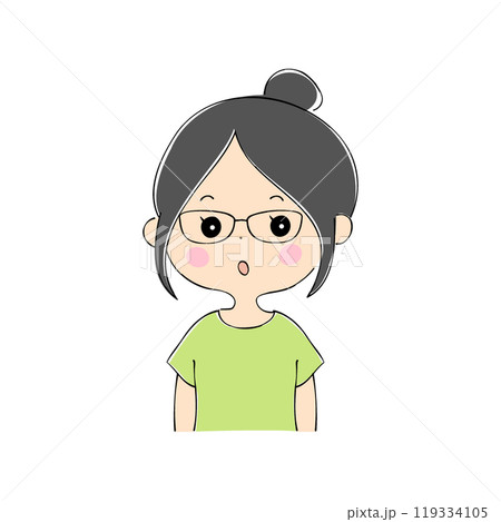 ぽかーんとした顔の若い女性　表情バリエーション_肌色　ペン画風 119334105