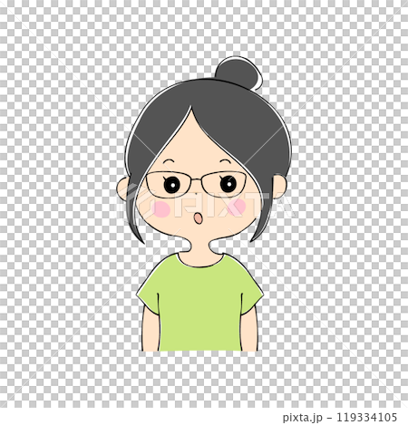 ぽかーんとした顔の若い女性　表情バリエーション_肌色　ペン画風 119334105