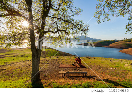Sunny view of the landscape of San Luis Reservoir State Recreation Area 119334686
