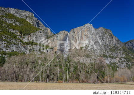 Sunny view of the Upper Yosemite Falls in Yosemite National Park Sunny view of the Upper Yosemite Falls in Yosemite National Park 119334712