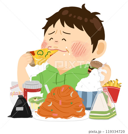 食いしん坊なふくよかな男性_シンプルなイラスト【上半身】 食いしん坊なふくよかな男性_シンプルなイラスト【上半身】 119334720