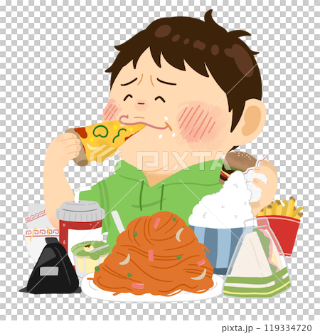 食いしん坊なふくよかな男性_シンプルなイラスト【上半身】 食いしん坊なふくよかな男性_シンプルなイラスト【上半身】 119334720