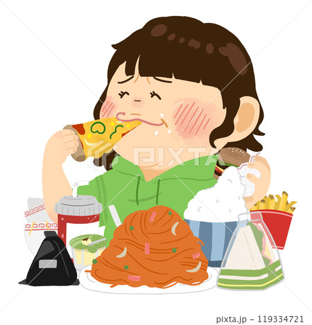 食いしん坊なふくよかな女性_シンプルなイラスト【上半身】 119334721