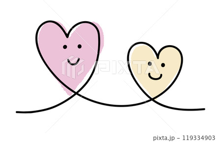 手描きの顔入りハートイラスト_繋がるハート2つ_ピンク色と黄色 手描きの顔入りハートイラスト_繋がるハート2つ_ピンク色と黄色 119334903