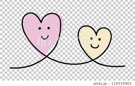 手描きの顔入りハートイラスト_繋がるハート2つ_ピンク色と黄色 手描きの顔入りハートイラスト_繋がるハート2つ_ピンク色と黄色 119334903