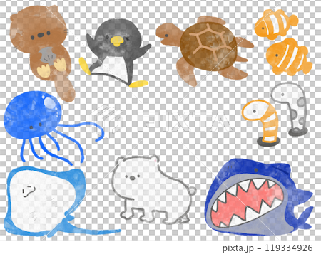 Sea creature illustration set (without text decoration) 119334926