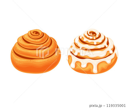 Cinnamon bun and cinnabon Sweet bun snail. Baking desserts. Sweet flour products. Cinnabon on a white background 119335001