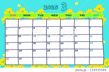 2025年3月の月間カレンダー 2025年3月の月間カレンダー 119335564