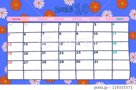 2025年10月の月間カレンダー 119335571