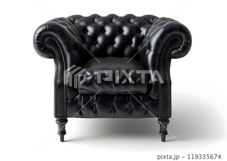 Black leather armchair on white background Black leather armchair on white background 119335674
