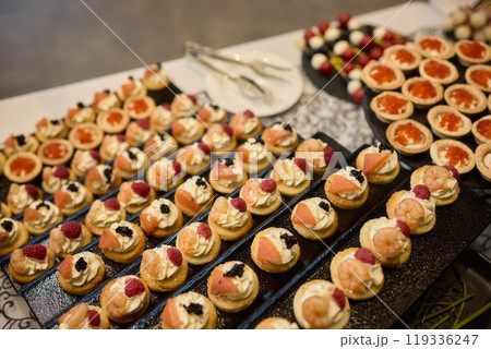 Elegant Canap Display at a Catering Event Elegant Canap Display at a Catering Event 119336247