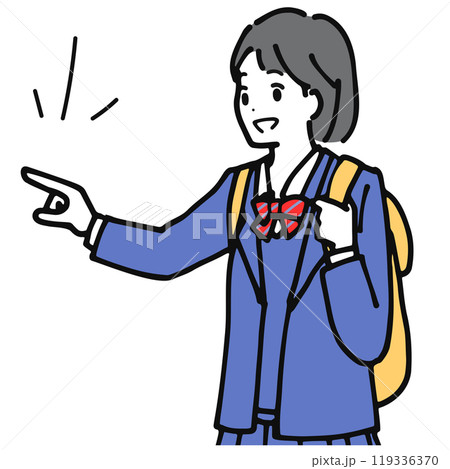 何かを指差す女子学生の手描き線画イラスト 何かを指差す女子学生の手描き線画イラスト 119336370