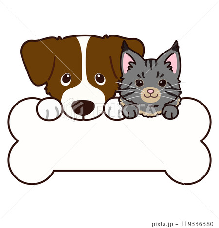 骨の吹き出しフレームを持つジャックラッセルテリアとメインクーン 119336380