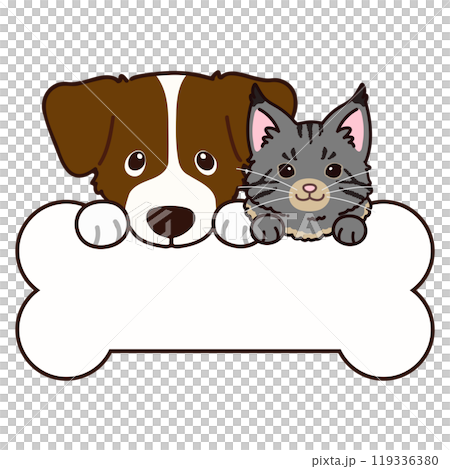 骨の吹き出しフレームを持つジャックラッセルテリアとメインクーン 119336380