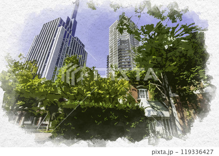 水彩画風　神戸　東遊園地　ヴィラブランシュと神戸倶楽部　兵庫県神戸市 119336427