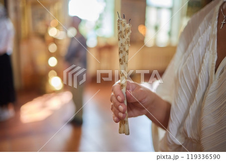 Candle Lighting in a Calm and Peaceful Spiritual Space for Meditation and Reflection 119336590