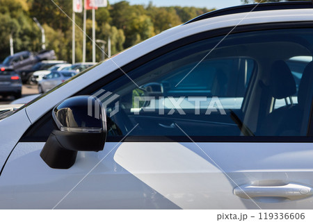 Car Sales and Loan Industry Concept. Row of Brand New Vehicles in Stock. 119336606