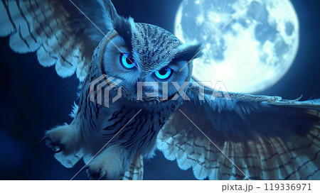 満月を背に飛ぶフクロウのイラスト素材 [119336971] - PIXTA