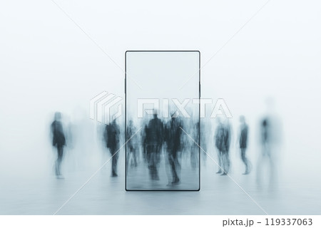 スマートフォンを模した扉に集まる名前のない人々 119337063