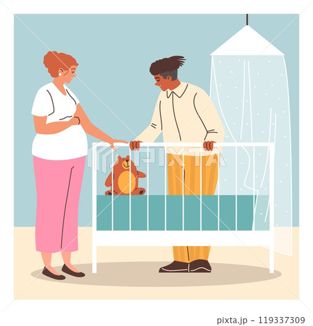A man and a pregnant woman are ready for the birth of a child. 119337309