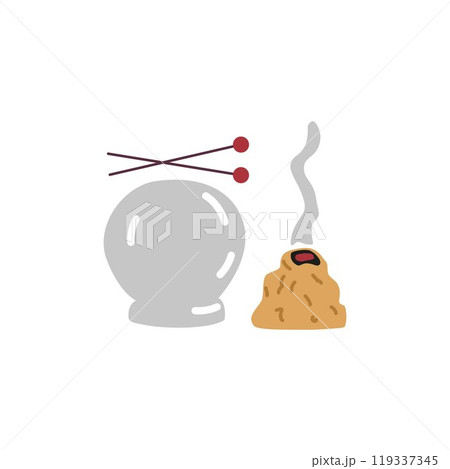 Vector illustration of instruments for moxotherapy and acupuncture: glass ball, needles. 119337345