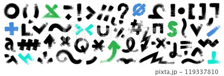 Bold brush punctuation sign. Sketchy quotation marks symbols and text elements. Typography quotation marks punctuation vector set 119337810