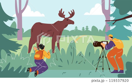 People quietly watch the elk. 119337920