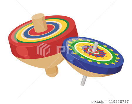 木の独楽と缶ゴマが並んだイラスト 119338737