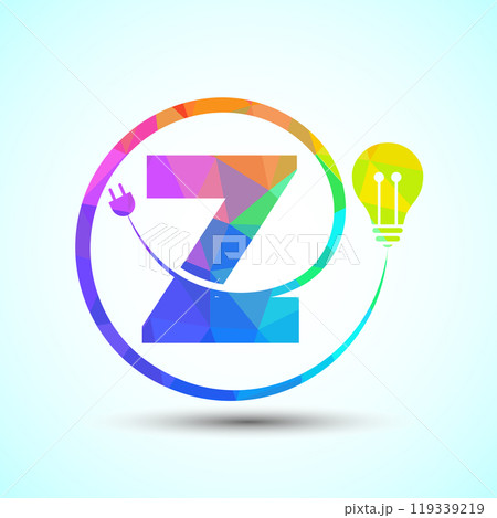 English alphabet with electric bulb and plug. Low poly style electricity and technology logo 119339219