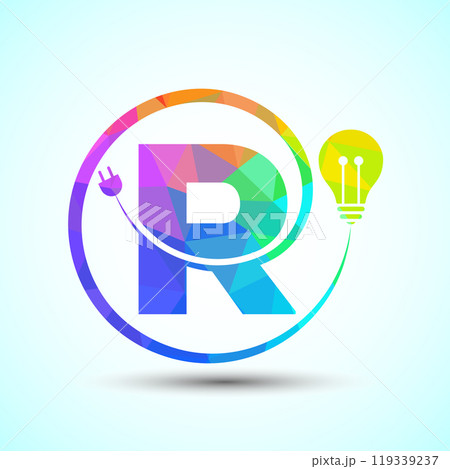 English alphabet with electric bulb and plug. Low poly style electricity and technology logo 119339237