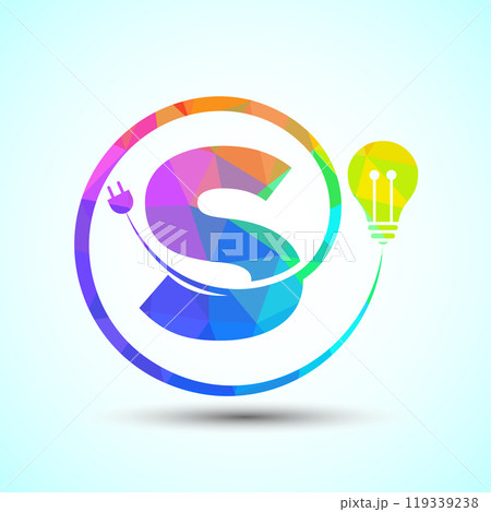 English alphabet with electric bulb and plug. Low poly style electricity and technology logo 119339238
