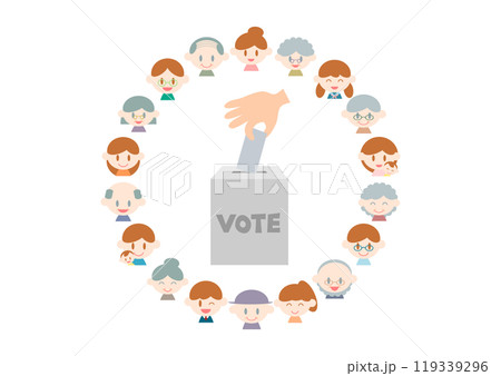 選挙の投票箱と人々のイラスト 119339296