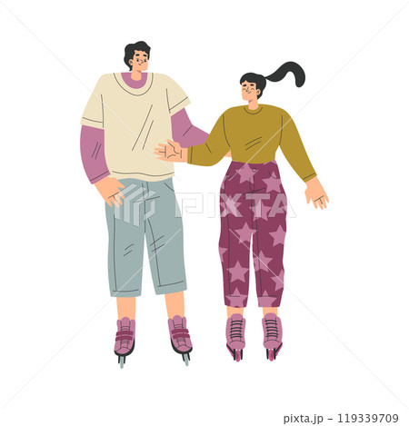 Man and Woman Character Roller Skating Ride on Rollers Vector Illustration Man and Woman Character Roller Skating Ride on Rollers Vector Illustration 119339709