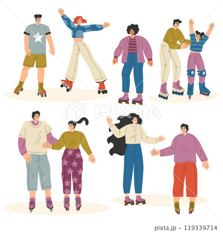 People Character Roller Skating Ride on Rollers Vector Set People Character Roller Skating Ride on Rollers Vector Set 119339714