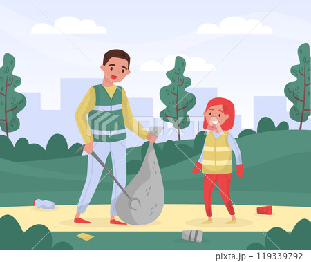 Man with Girl Clean Nature Collect Garbage Care of Environment Vector Illustration Man with Girl Clean Nature Collect Garbage Care of Environment Vector Illustration 119339792
