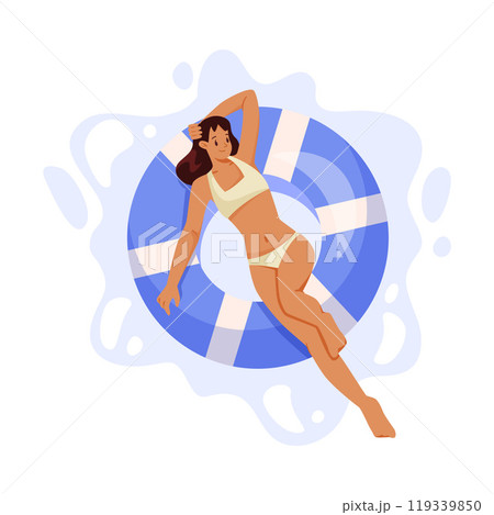 Woman Character on Inflatable Rubber Ring or Circle Vector Illustration 119339850