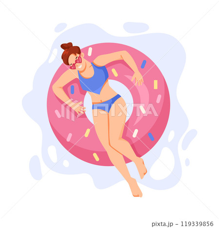 Woman Character on Inflatable Rubber Ring or Circle Vector Illustration 119339856