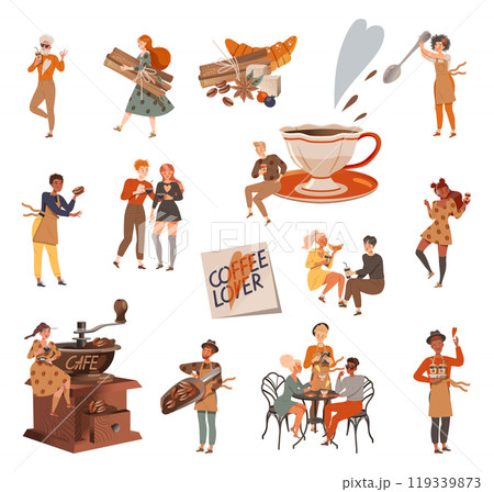 People Love Coffee Enjoy Brewed Aromatic Drink Big Vector Set People Love Coffee Enjoy Brewed Aromatic Drink Big Vector Set 119339873