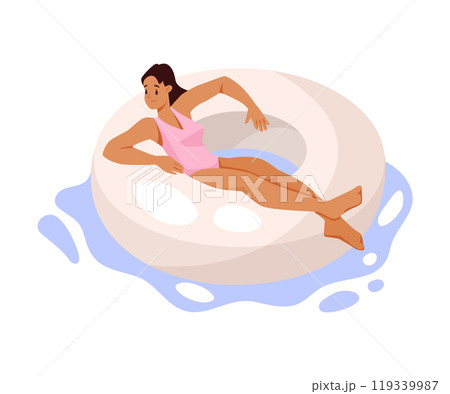 Woman Character on Inflatable Rubber Ring or Circle Vector Illustration 119339987